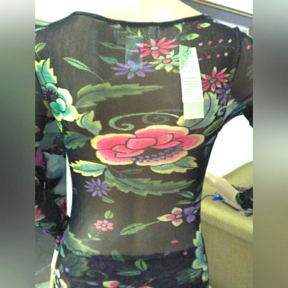 NWT Cache Sheer Black Floral Long Sleeve Dress BODYCON SHEER MESH SZ. XS SEXY! - Picture 7 of 13